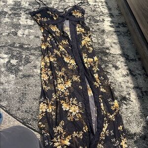 Urban Outfitters- Navy Mesh See Through Floral Maxi Duster